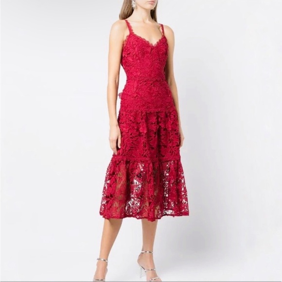 Marchesa Note beautiful lace midi dress in red/wine - Picture 2 of 13